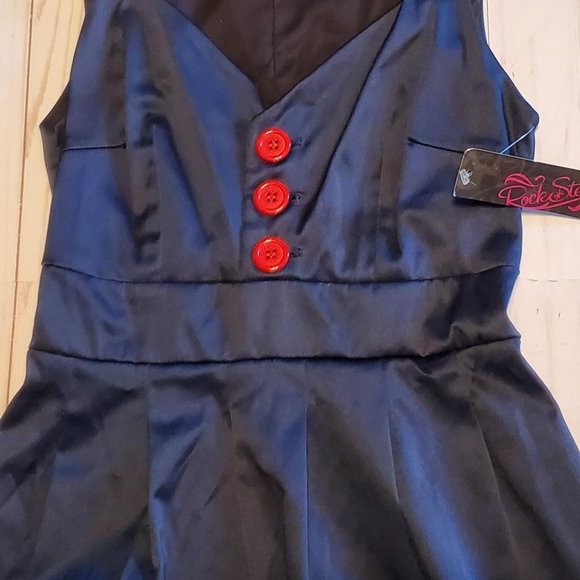 Rock Steady Pin-Up Dress Royal w/Red Buttons Size Medium - Picture 3 of 6